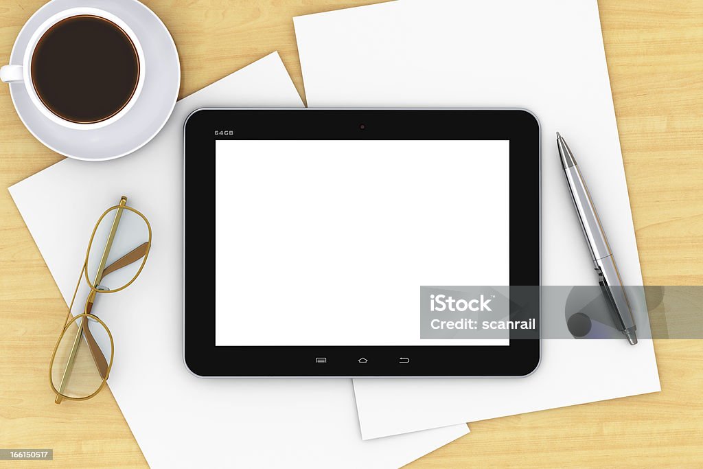 Blank tablet computer on office table http://dl.dropbox.com/s/411sgflctjdsm6b/Mob_s.jpg Blank Stock Photo