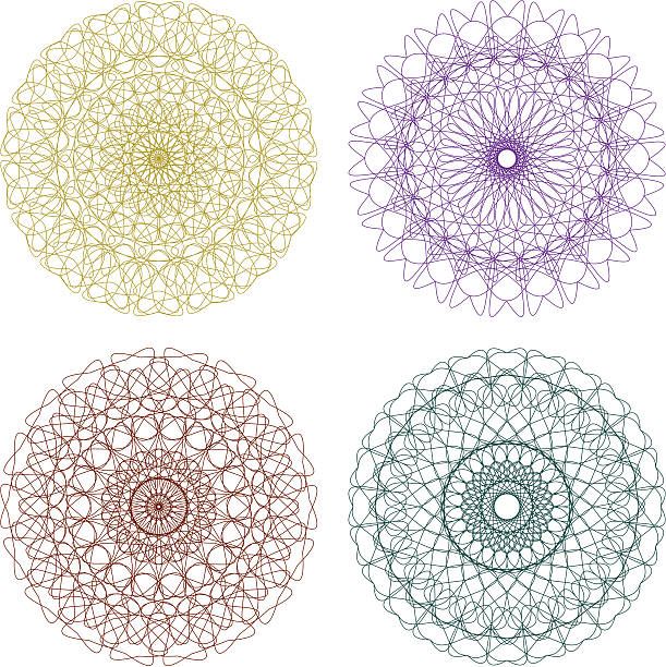 세트마다 벡터 길로쉐 rosettes - guilloche pattern circle four objects stock illustrations