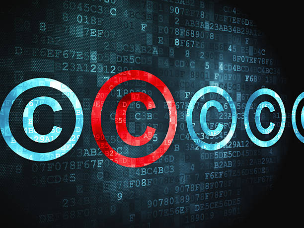 istock Many blue and one red copyright symbol on digital background 166151725
