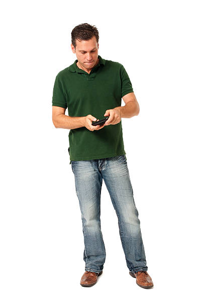 istock Causal Businessman  Texting with Mobile Phone Isolated on White Background 166152248