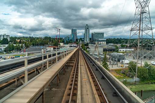 Vancouver, British Columbia - July 25, 2023: Sky train and Canada Line, Vancouver, Canada.