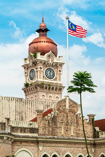 The Sultan Abdul Samad Building and Malaysian flag in Kuala Lumpur, Malaysia