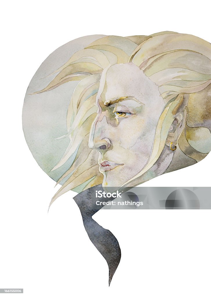 blond człowiek z moon - Zbiór ilustracji royalty-free (Akwarela)