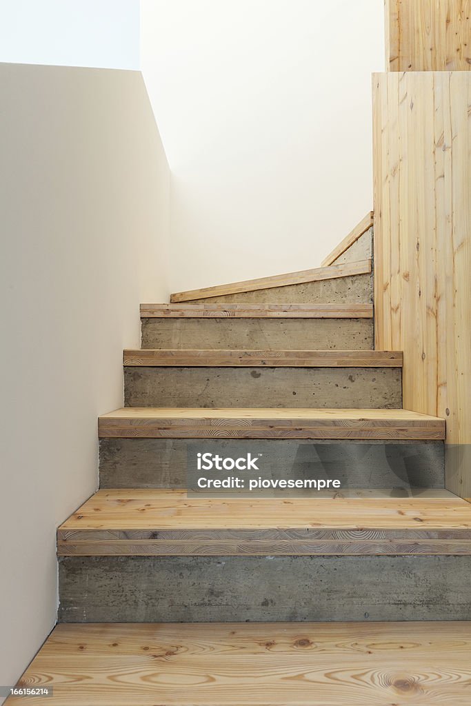 Modern house interior Interior of modern house, staircase view Wood - Material Stock Photo