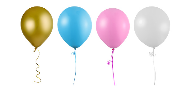 Colorful Balloons isolated on white Background. Childrens party, celebration