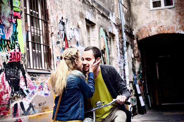 istock Young Couple Greeting in Alley 166158069