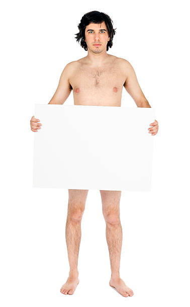 격리됨에 백인종 성인 살색 남자 쥠 팻말 - covered nudity 뉴스 사진 이미지