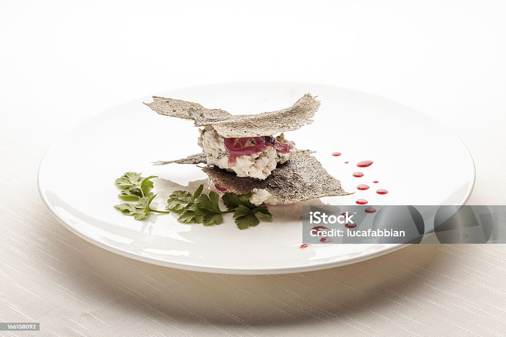 Cozinha italiana criativa: Bacalhau canapé cremoso - Foto de stock de Acompanhamento royalty-free