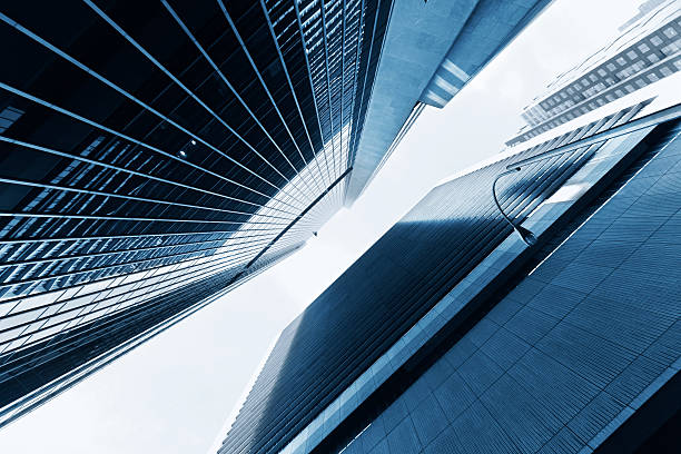 istock Skyscrapers Abstract Cyanotype Monochrome 166158112
