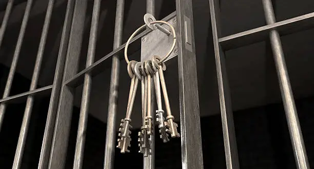 Photo of Ring of keys hanging from a slightly ajar jail cell door