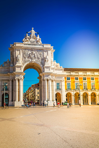 famous Rua Augusta Arch, Lisbon on Commerce Square, Portugal
