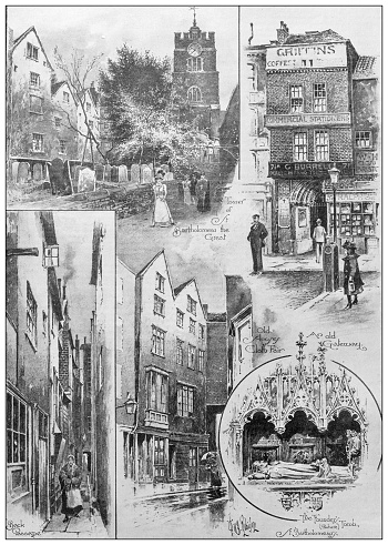 Antique image from British magazine: Old Smithfield