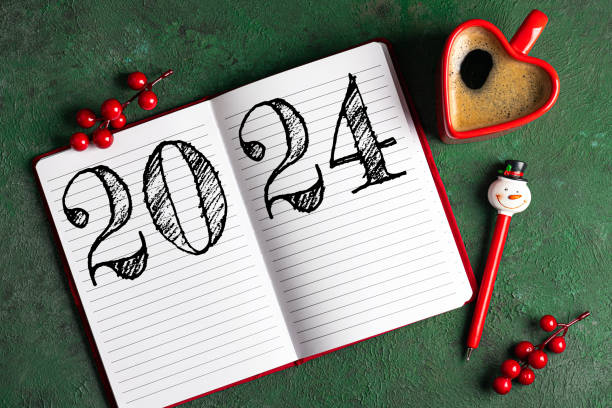 istock New year resolutions 2024 on desk. 2024 goals list with notebook, coffee cup on green table. Resolutions, plan, goals, action, checklist, idea concept. New Year 2024 resolutions 1661678045