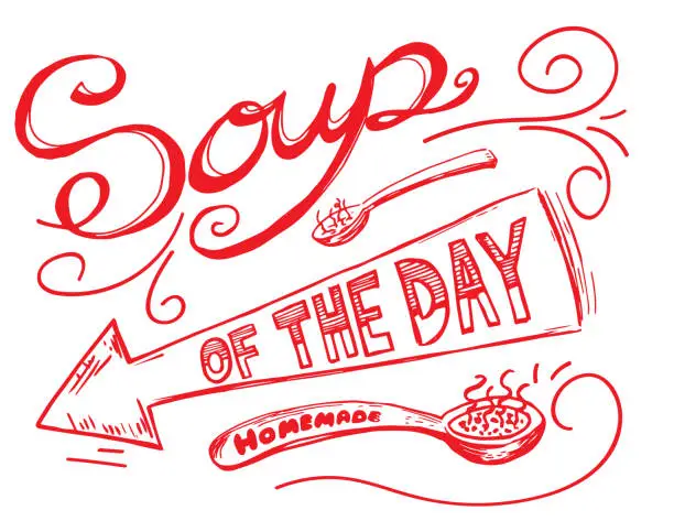 Vector illustration of Soup Of The Day Hand Drawn Lettering On A Transparent Background