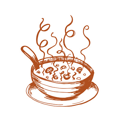 Hand Drawn Soup Bowl on a transparent base (there is no white in this illustration)