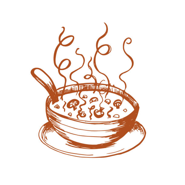 Hand Drawn Soup Bowl On A Transparent Background vector art illustration