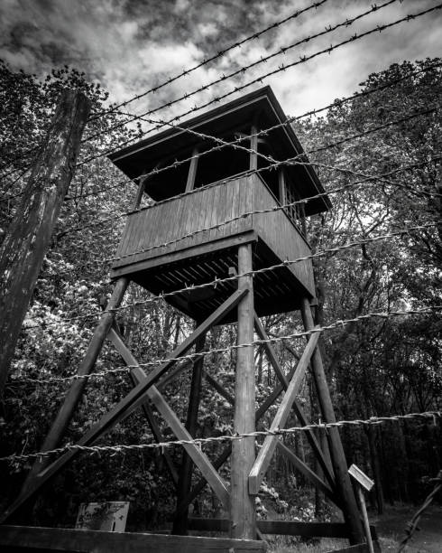 aussichtsturm camp westerbork - durchgangslager westerbork stock-fotos und bilder