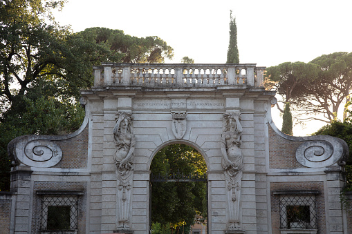 The scenic Diana Temple, classical monument located inside Villa Borghese, major gardens in central Rome, Italy
