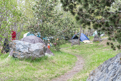 Campsite for the homeless in Elderberry Park on the edge of Anchorage, Alaska, USA