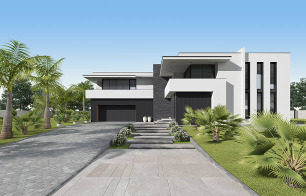 istock Modern luxury white Villa Concept with black paneling. 1661732550