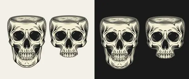 Vector illustration of Human skull without top like cup, bowl, vase