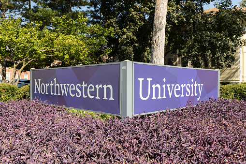 Evanston, IL, USA - September 5, 2023: Northwestern University is a private university with their main campus located right outside of Chicago and established in 1851.