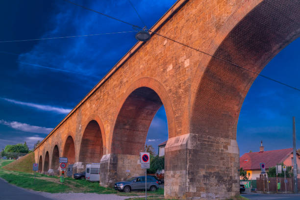 Aqueduct in Liesing part of capital Wien city in color morning stock photo