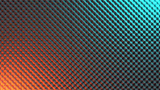 Wall of acoustic foam panels illuminated by orange and turquoise lights for background. 3d illustration