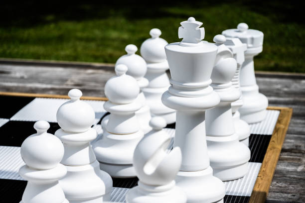 istock Pieces of a large garden chess set.. 1661828697