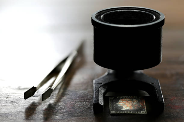 istock linen tester with plate 8 Penny Black stamp 1661850160