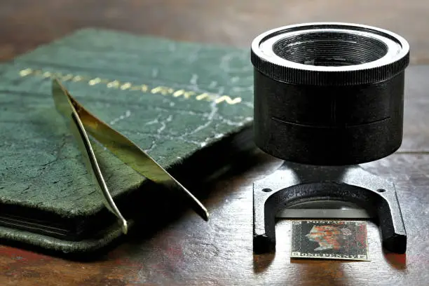 Photo of linen tester with plate 8 Penny Black stamp