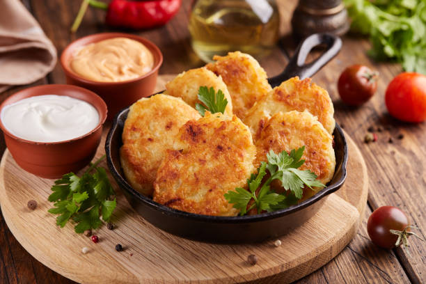 Hash browns. Pancakes from julienned potatoes. Vegetable patties.