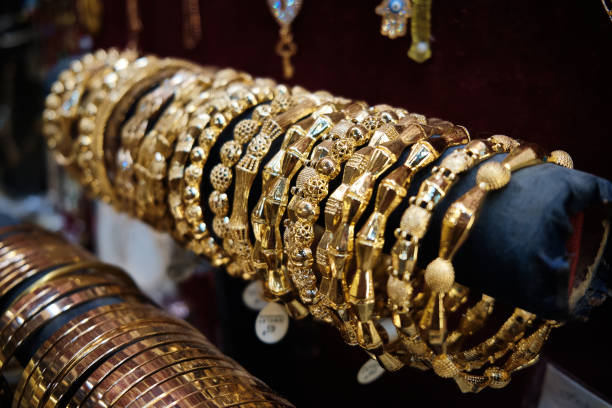 istock Golden jewelry bracelets 1661858295
