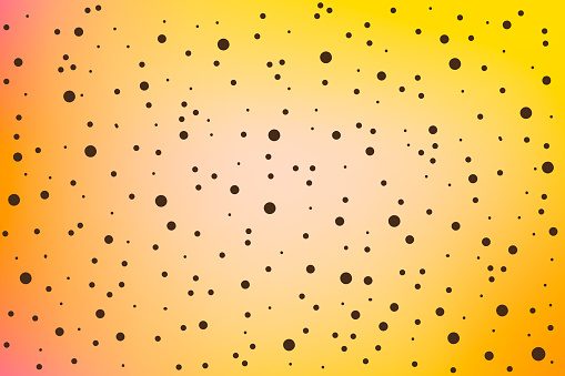 Yellow, pink, orange gradient and black dots pattern in different sizes. Vector background. Autumn illustration in abstract style. Modern background for your interface, advertising, text restaurant