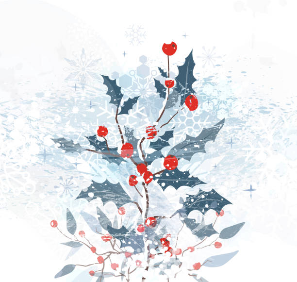 Winter background with berry branches. Christmas illustration. vector art illustration