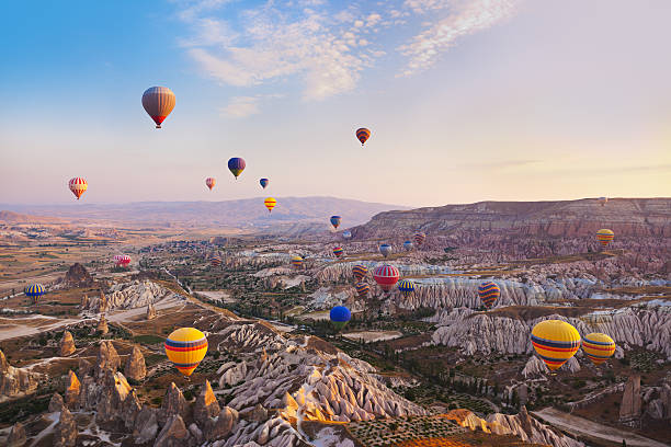 istock Hot air balloon flying over Cappadocia Turkey 166186583