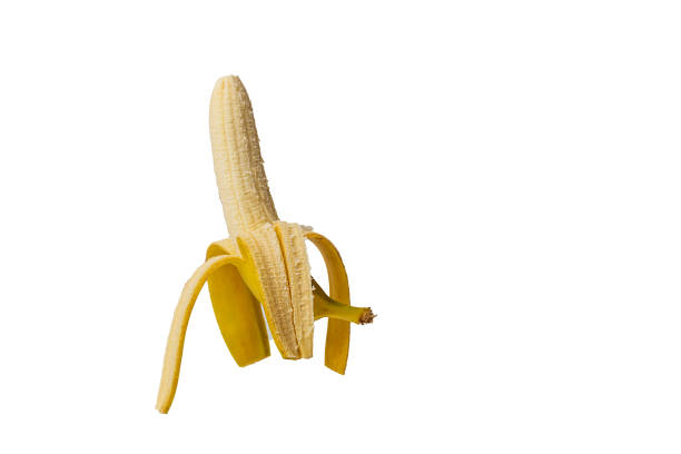 istock Half peeled yellow banana on white background 1661873205
