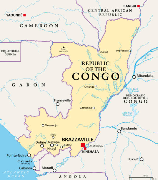 republika konga, znana również jako kongo, polityczna mapa - pointe noire stock illustrations