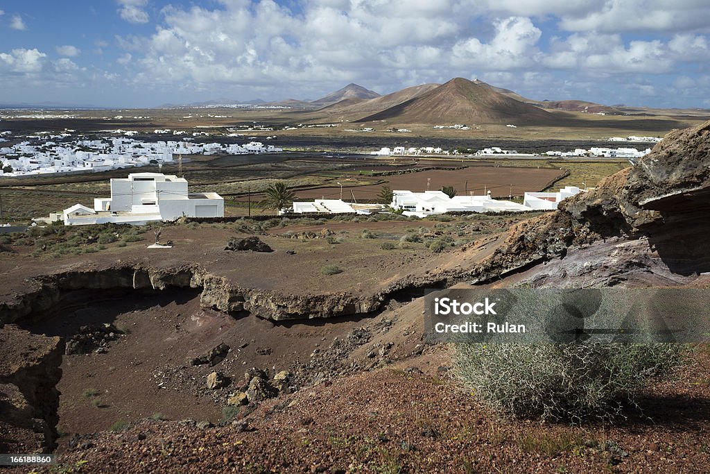 View over Lanzarote near Tahiche Vulcanic landscape near Fondation Cesar Manrique. Ash Stock Photo