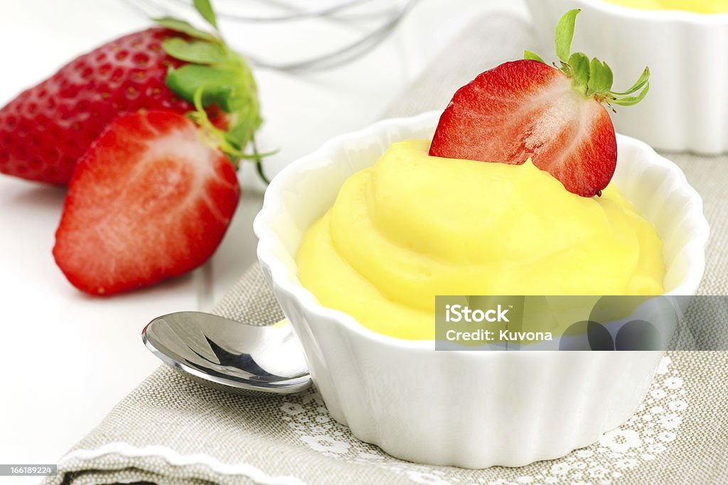 Vanilla cream Delicious Italian dessert - vanilla cream with strawberries Cream - Dairy Product Stock Photo