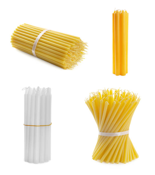 istock Collage with different church candles on white background 1661902359