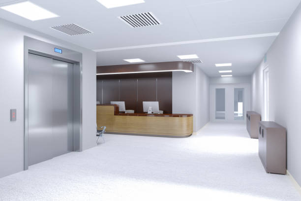 istock Empty Corridor In  Hospital With Information Counter 1661902376