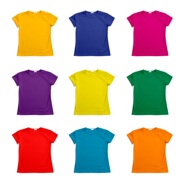 istock Set of bright stylish t-shirts on white background, top view 1661902385