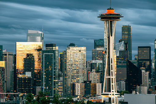 Seattle cityscape at sunset