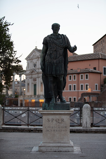 Ancient Roman caesar statue in Roman forum, Italy