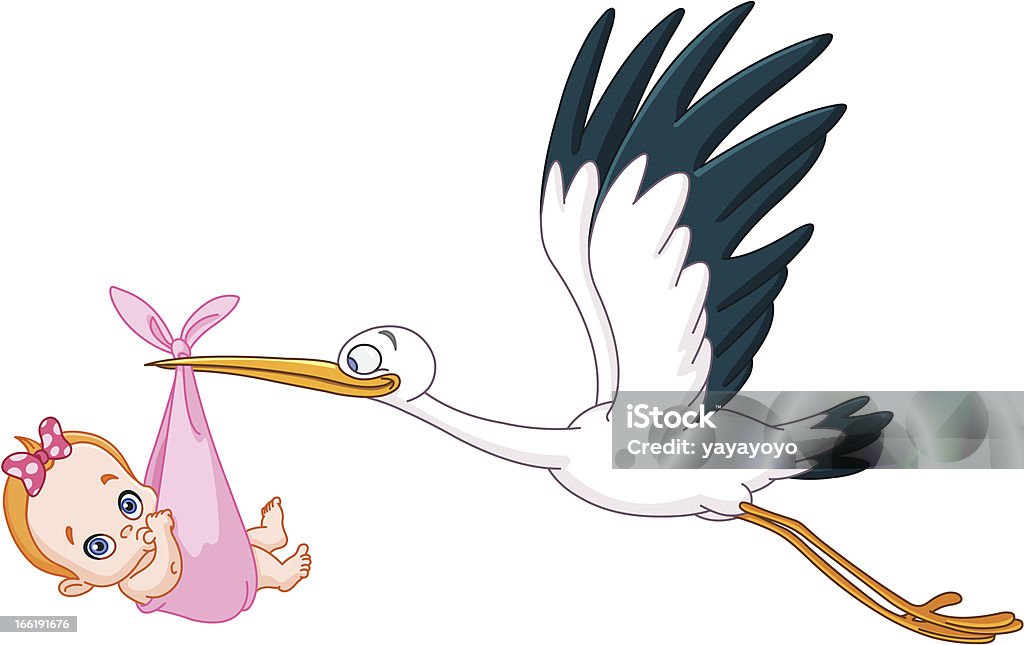 Cigogne et bébé fille - clipart vectoriel de Cigogne libre de droits