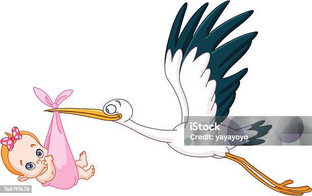 Cigogne Et Bébé Fille Vecteurs libres de droits et plus d'images vectorielles de Cigogne - Cigogne, Bébés filles, Bébé