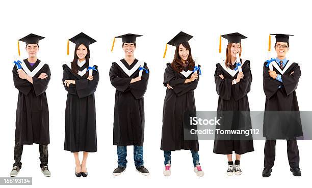 Young Graduate Students Group Stock Photo - Download Image Now - Full Length, Graduation Gown, Cut Out