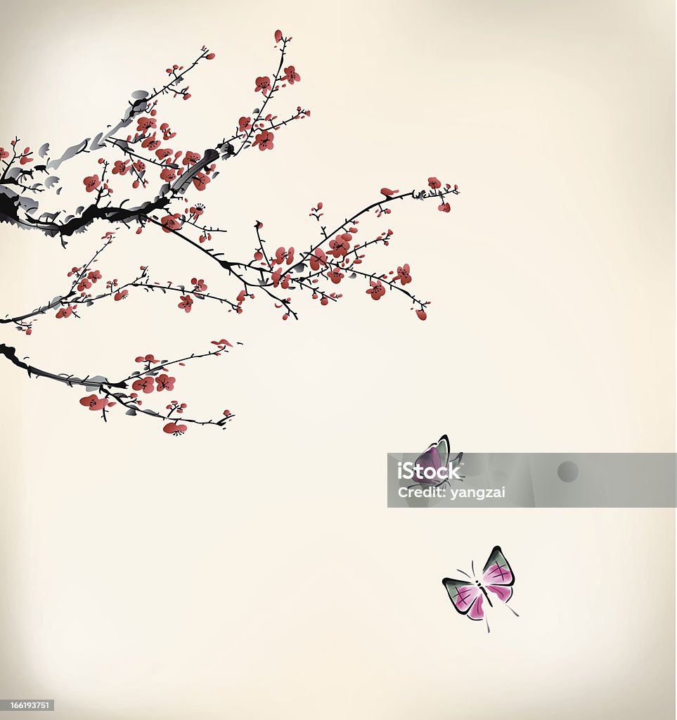 ink style butterfly and winter sweet ink style butterfly and winter sweet, eps10 file Butterfly - Insect stock vector