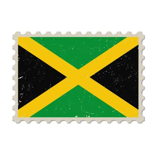 Vector illustration of Jamaica grunge postage stamp. Vintage postcard vector illustration with Jamaican national flag isolated on white background. Retro style.